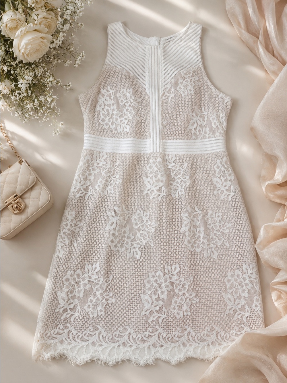 Sugar lips Ivory Lace Fit & Flare Dress Small Sleeveless Cocktail Bridal Shower